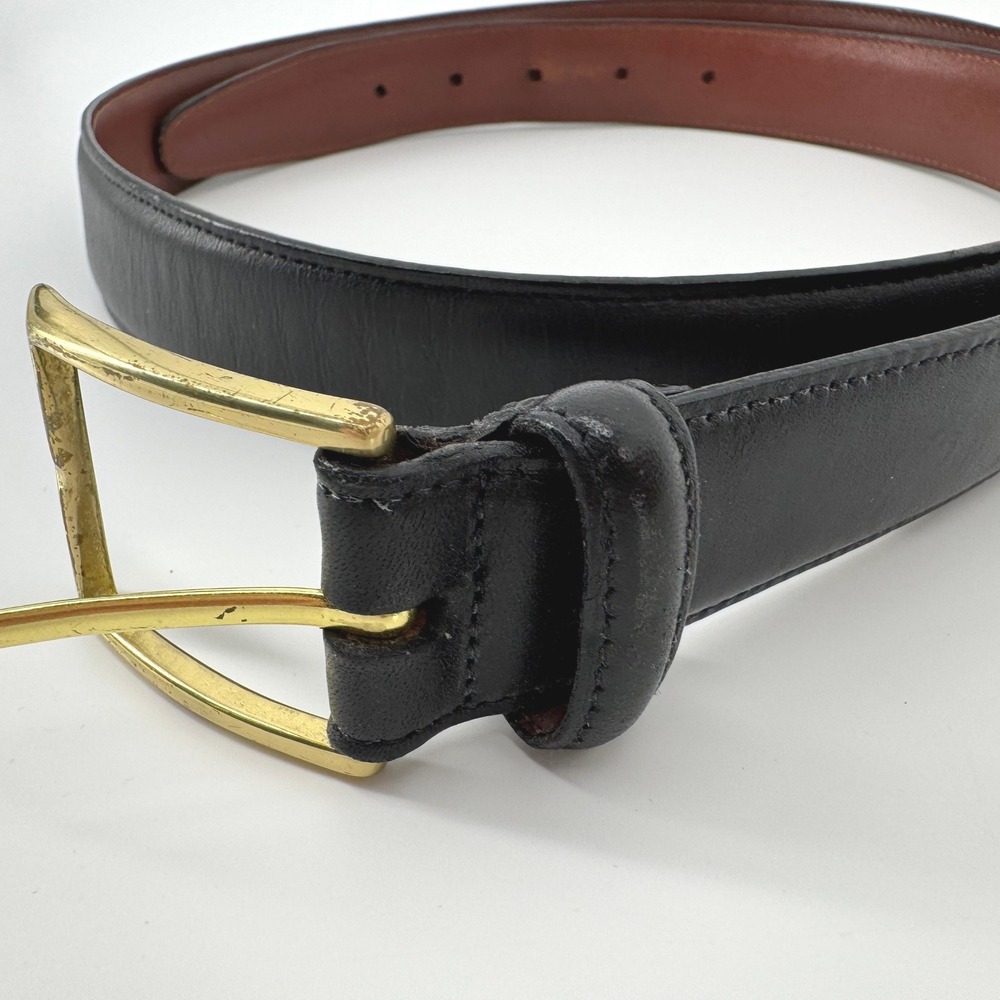 Jos A. Bank Belt Mens Size 42 Black Calfskin Leather Solid Brass Buckle USA 3702
